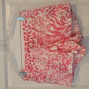 NWOT Lilly Pulitzer Linen Beach Shorts Pink & White Get Spotted Lion Medium